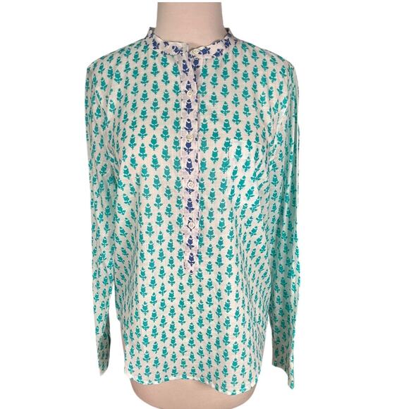 J.Crew Green and Blue Print Cotton Button-Down Blouse Women’s Size 6 Vintage - Picture 1 of 10